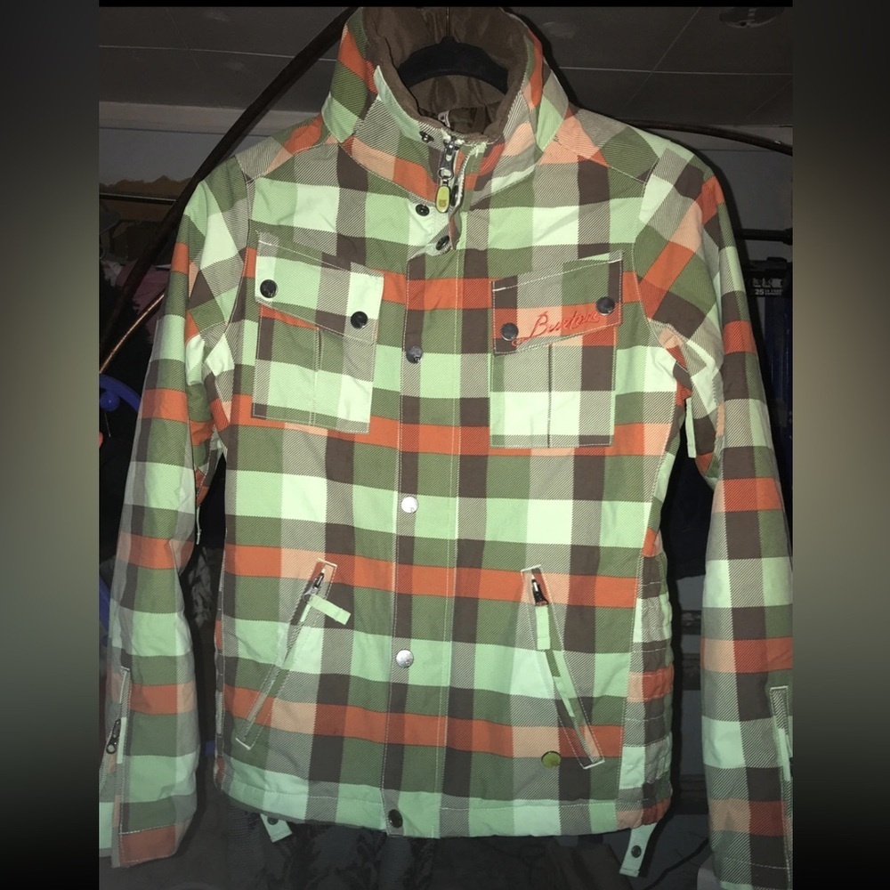 Burton Women’s Plaid Ski Snow Jacket - Green, Orange, & Brown Size XS EUC